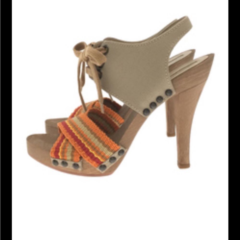 Stella McCartney Brown Multi Fabric Platform Ankle Tie Sandals Size 39